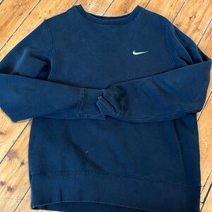 Y2K Nike Sweatshirt Mens Medium Black Essential Swoosh Sweater Crew Neck